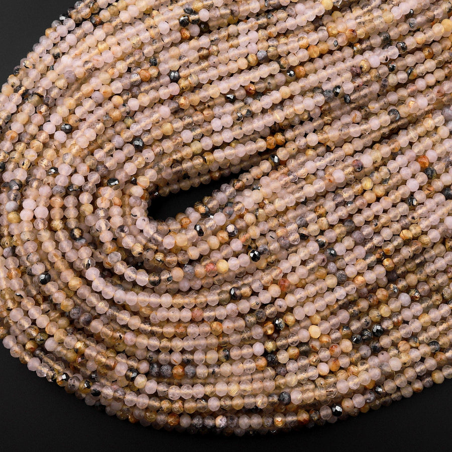 Faceted Natural Titanium Golden Rutile Quartz  3mm 4mm Rondelle Beads 15.5" Strand