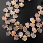 Natural Raw Titanium Golden Rutile Quartz Beads Freeform Teardrop Shape Hand Cut Gemstone 15.5" Strand