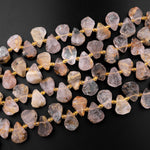 Natural Raw Titanium Golden Rutile Quartz Beads Freeform Teardrop Shape Hand Cut Gemstone 15.5" Strand