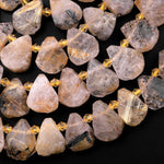 Natural Raw Titanium Golden Rutile Quartz Beads Freeform Teardrop Shape Hand Cut Gemstone 15.5" Strand