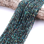 Faceted Natural Chrysocolla Azurite 3mm Round Beads Laser Diamond Cut Blue Green Gemstone 15.5" Strand