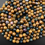 Natural Ocean Jasper Faceted Lantern Beads Large Rounded 10mm 15.5" Strand