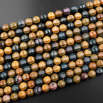 Natural Ocean Jasper Faceted Lantern Beads Large Rounded 10mm 15.5" Strand