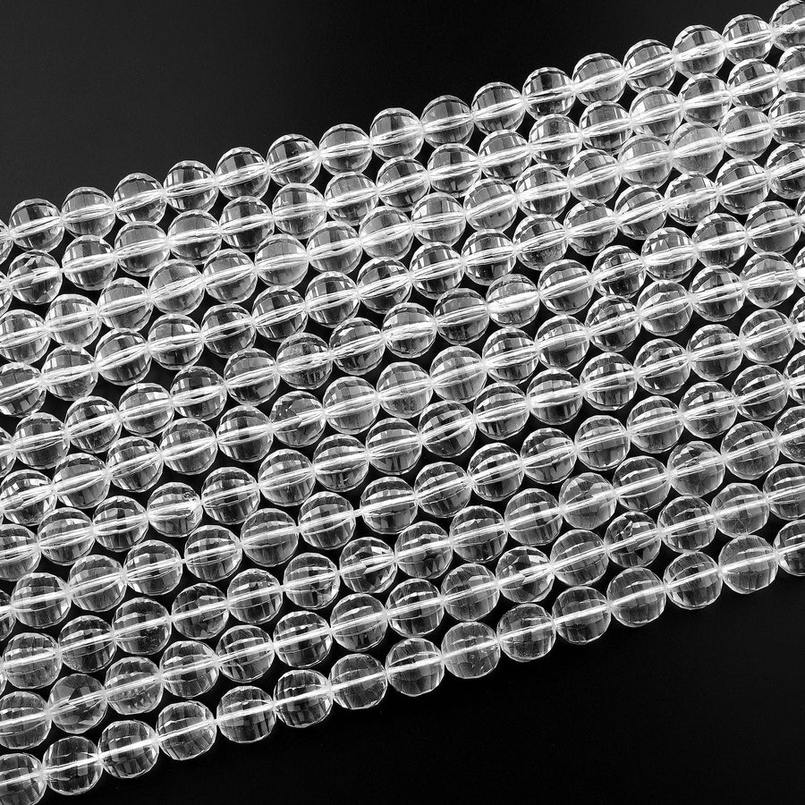 Natural Rock Crystal Quartz Faceted Lantern Beads Rounded 10mm 15.5" Strand