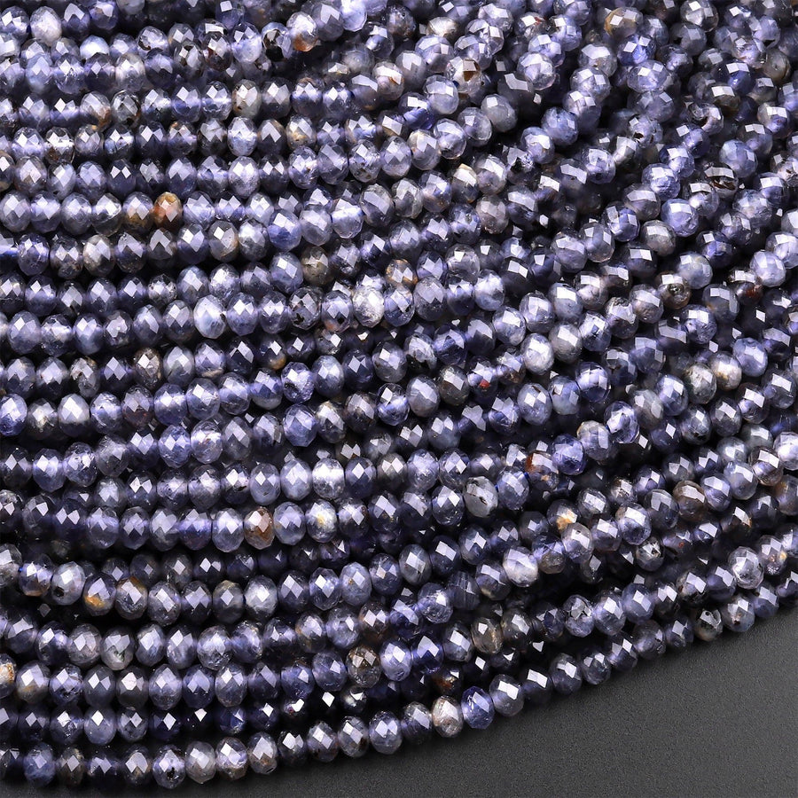 Natural Blue Iolite Faceted 4mm Rondelle Beads Genuine Real Gemstone Beads 15.5" Strand