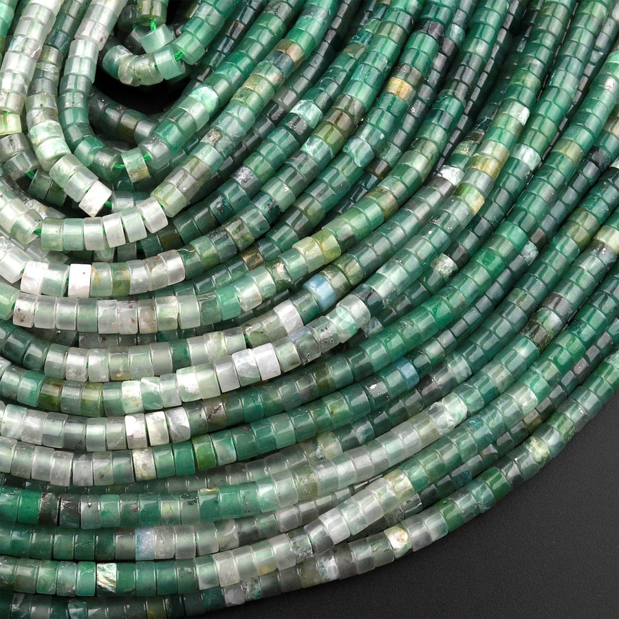 Natural Green Chalcedony 4mm Heishi Rondelle Beads 15.5" Strand
