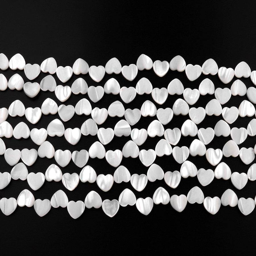AAA Iridescent Carved Natural White Mother of Pearl Shell Heart Beads 8mm 10mm 15.5" Strand