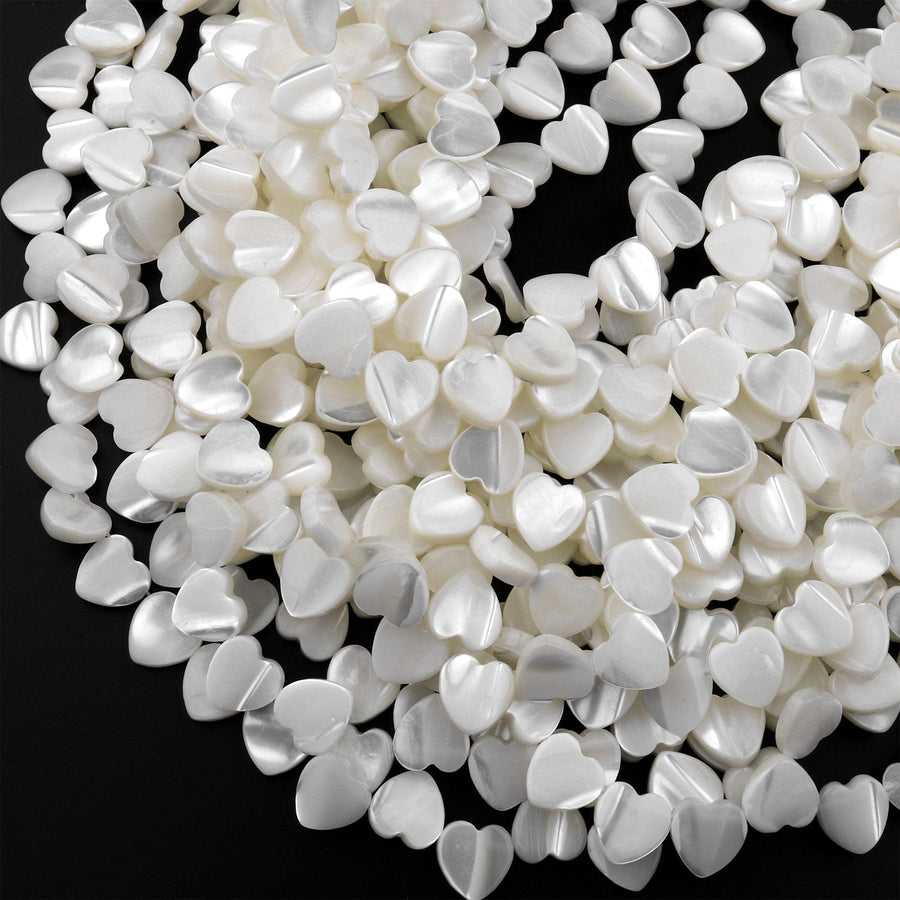 AAA Iridescent Carved Natural White Mother of Pearl Shell Heart Beads 8mm 10mm 15.5" Strand