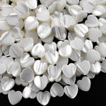 AAA Iridescent Carved Natural White Mother of Pearl Shell Heart Beads 8mm 10mm 15.5" Strand