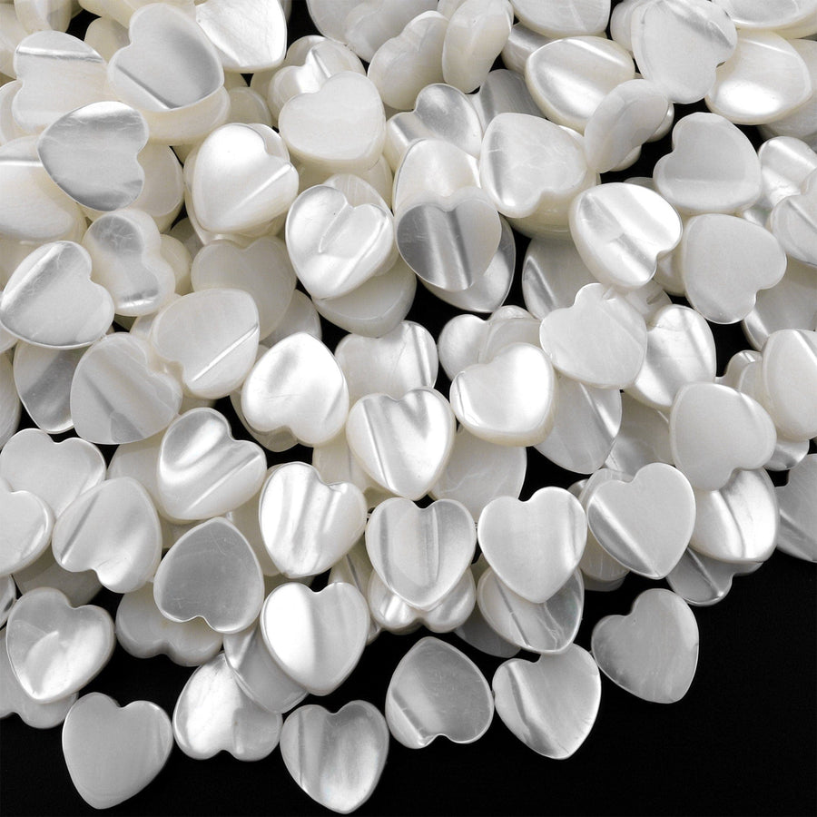 AAA Iridescent Carved Natural White Mother of Pearl Shell Heart Beads 8mm 10mm 15.5" Strand