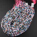 Micro Faceted Multicolor Gemstone Round Beads 4mm Rose Quartz Apatite Jade 15.5" Strand