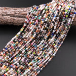 Micro Faceted Multicolor Gemstone Round Beads 3mm 4mm Garnet Moonstone Apatite Jade 15.5" Strand