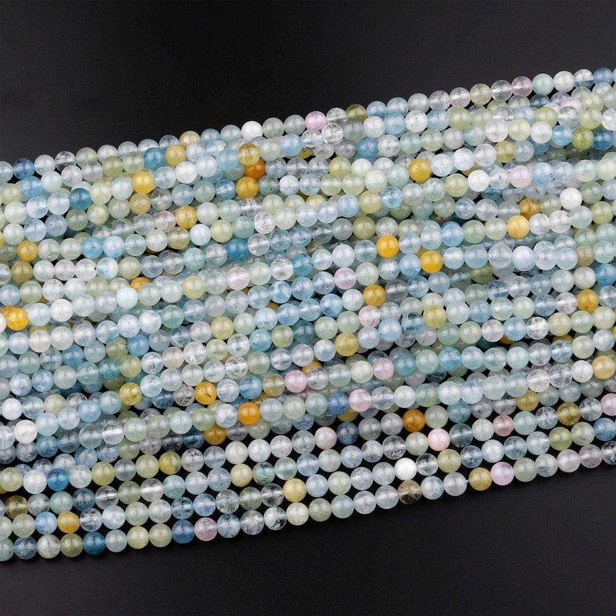 Pastel Beryl Blue Green Aquamarine Pink Morganite 6mm Round Beads 15.5" Strand