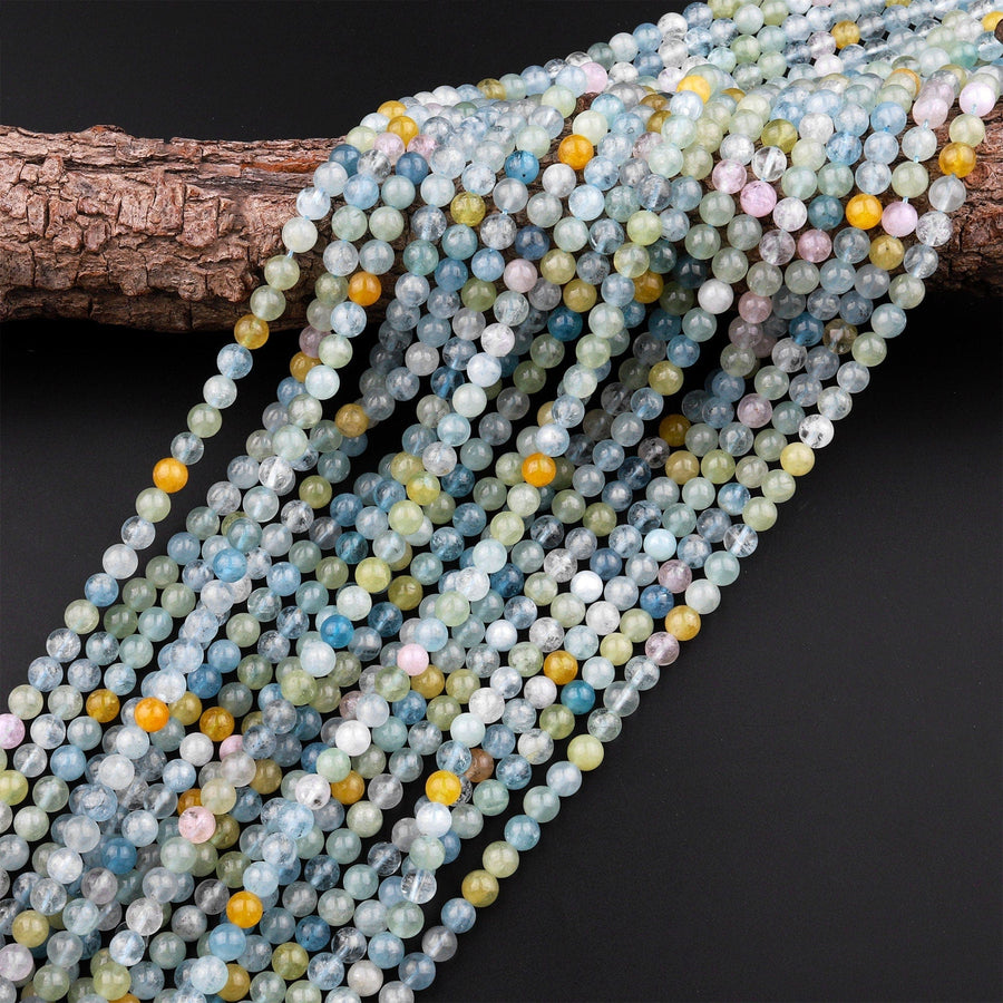 Pastel Beryl Blue Green Aquamarine Pink Morganite 6mm Round Beads 15.5" Strand