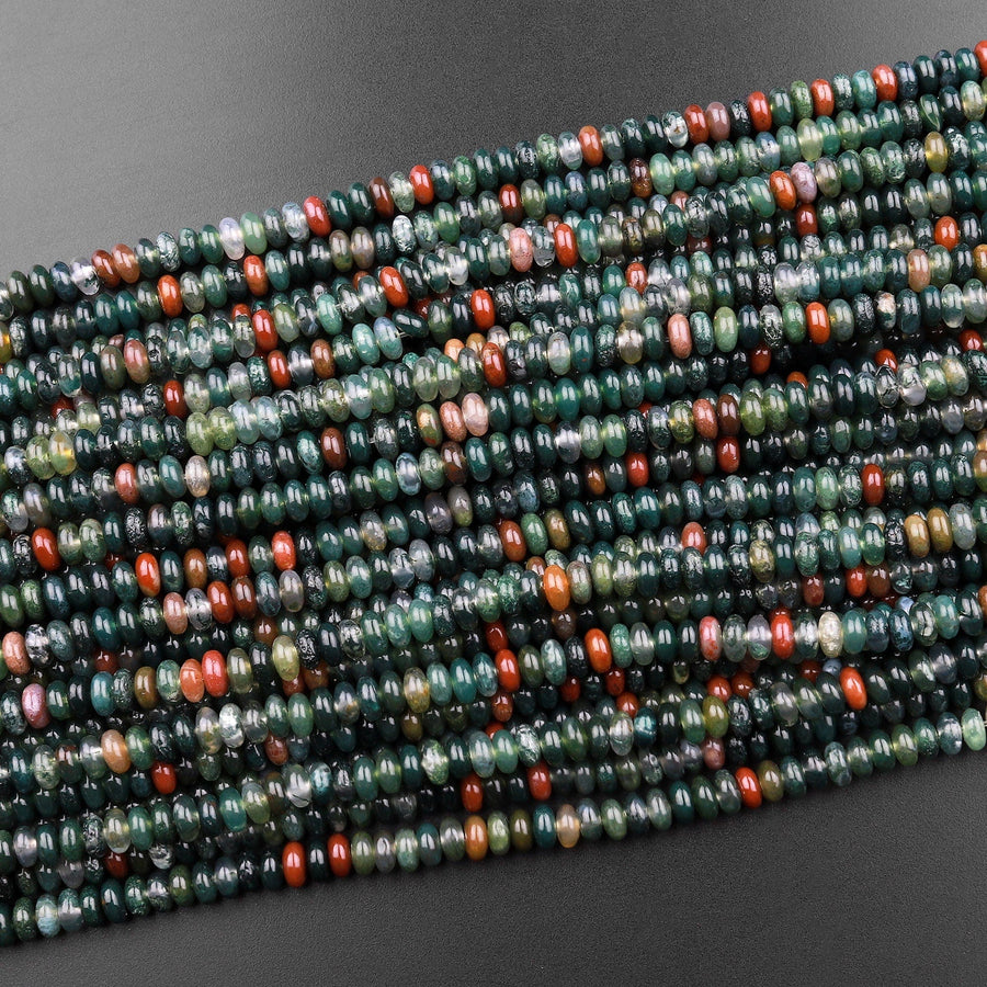 Natural Indian Agate 4mm Smooth Rondelle Beads Aka Green Red Bloodstone 15.5" Strand