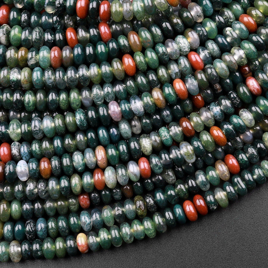 Natural Indian Agate 4mm Smooth Rondelle Beads Aka Green Red Bloodstone 15.5" Strand
