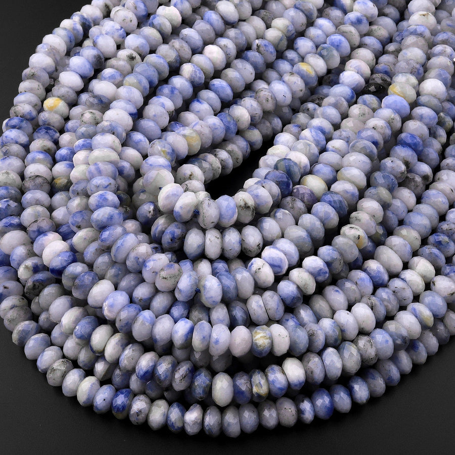 Rare Afghanite Blue Sodalite in Calcite Faceted 6mm 8mm 10mm Rondelle Beads 15.5" Strand