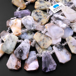 Natural Dendritic Opal Beads Faceted Trapezoid Tapered Teardrop Top Side Drilled Flat Slice Pendant 15.5" Strand