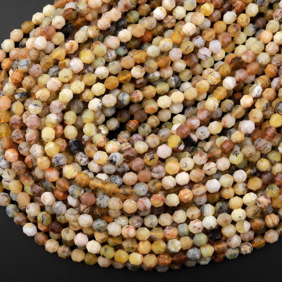 Natural Yellow Opal 6mm Beads Rounded Faceted Energy Prism Double Point Cut 15.5" Strand