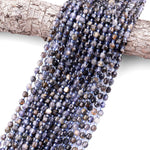 Natural Iolite 6mm Beads Rounded Faceted Energy Prism Double Terminated Points 15.5" Strand