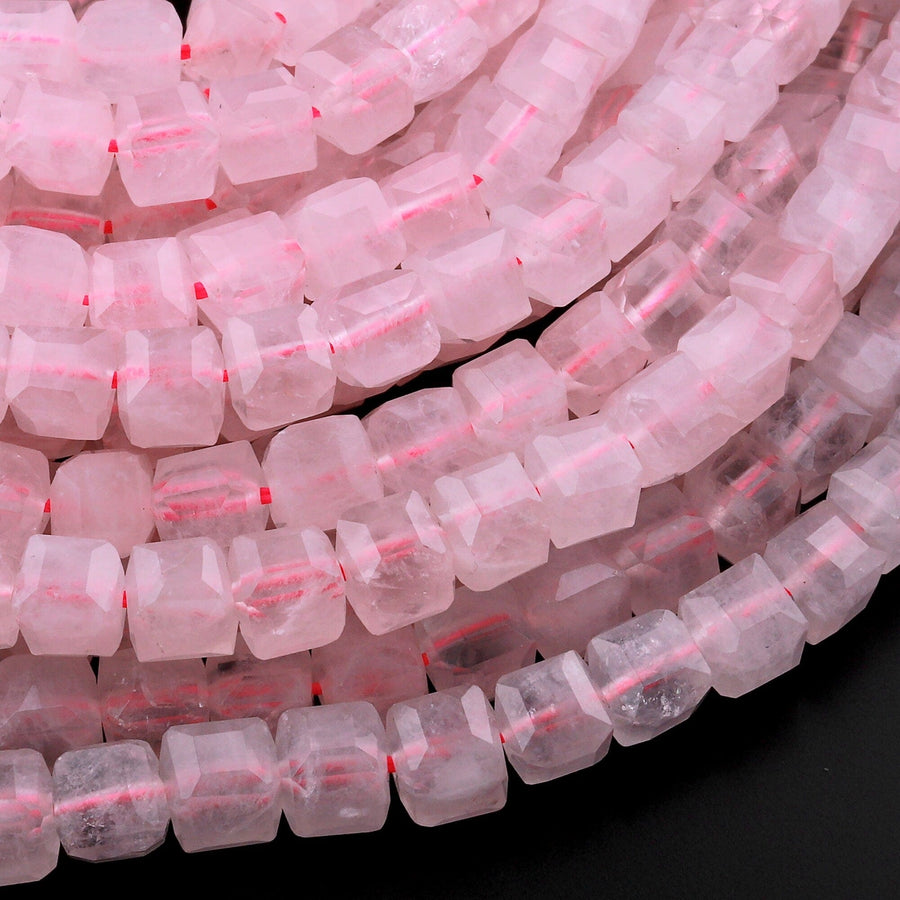 AAA Natural Pink Rose Quartz 6mm Faceted Cube Dice Square Beads 15.5" Strand