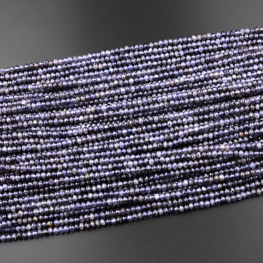 Natural Blue Iolite Faceted 4mm Rondelle Beads Genuine Real Gemstone Beads 15.5" Strand