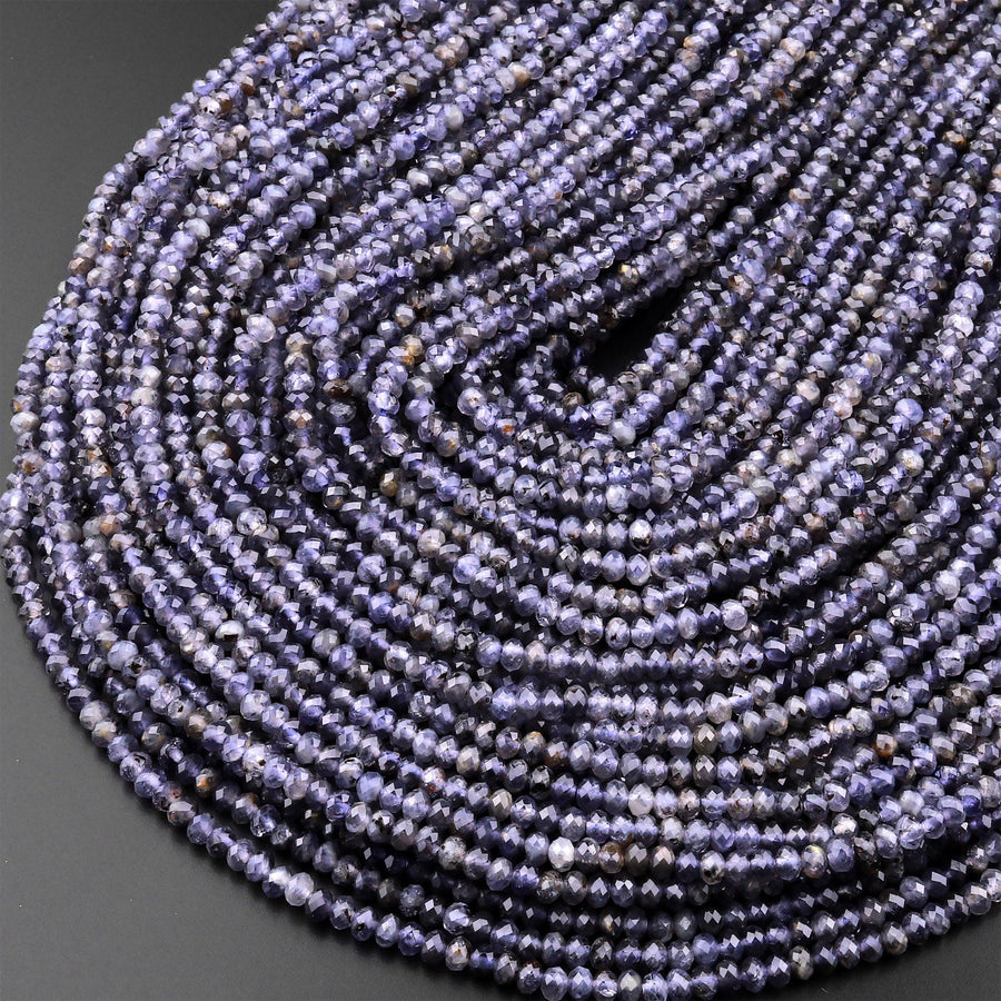 Natural Blue Iolite Faceted 4mm Rondelle Beads Genuine Real Gemstone Beads 15.5" Strand