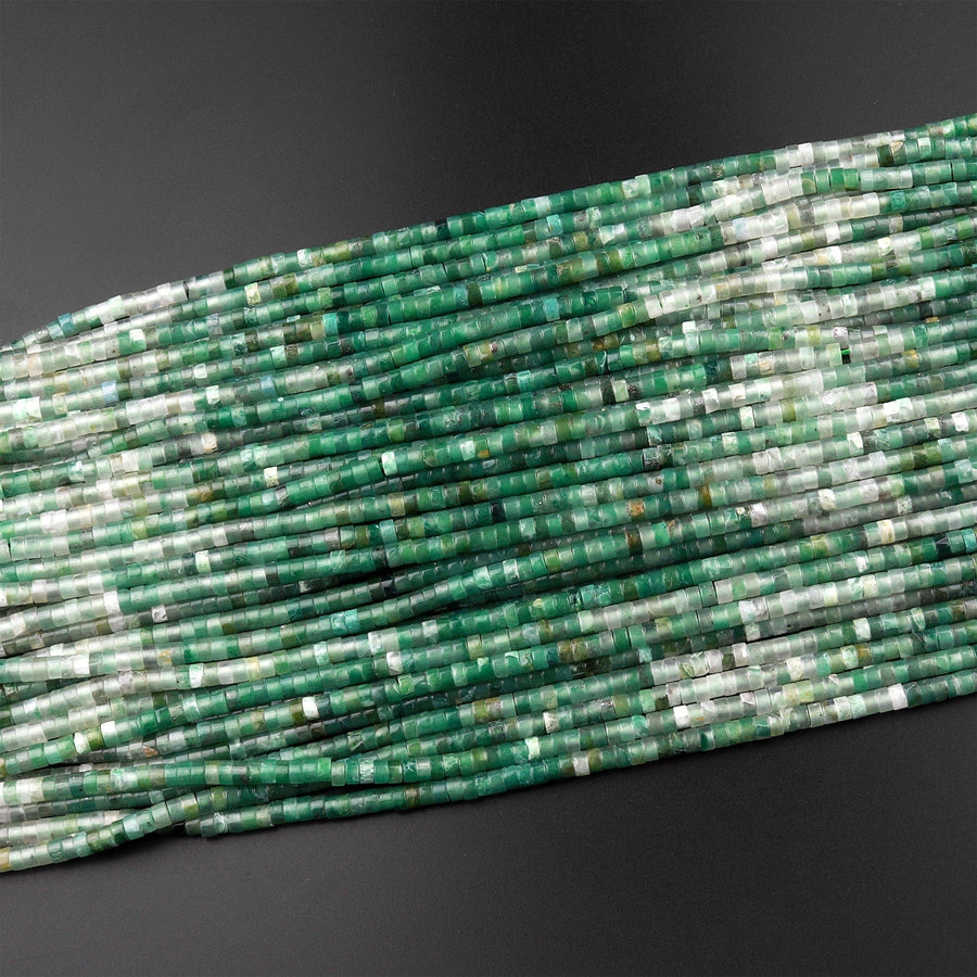 Natural Green Chalcedony 4mm Heishi Rondelle Beads 15.5" Strand