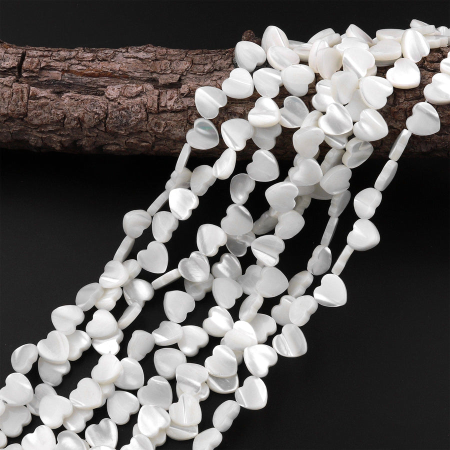 AAA Iridescent Carved Natural White Mother of Pearl Shell Heart Beads 8mm 10mm 15.5" Strand