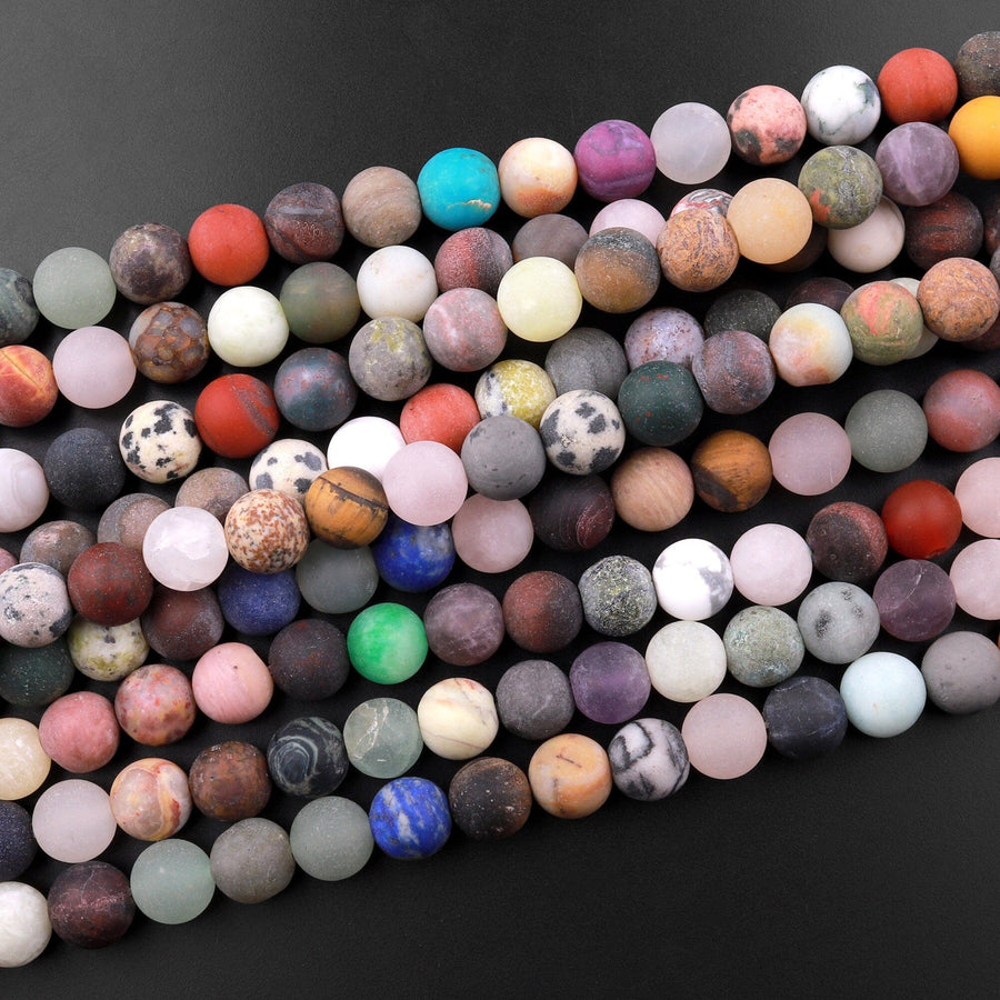 Matte Mixed Gemstone Aventurine Rose Quartz Amethyst Jasper Jade 6mm 8mm 10mm 12mm Round Beads 15.5" Strand