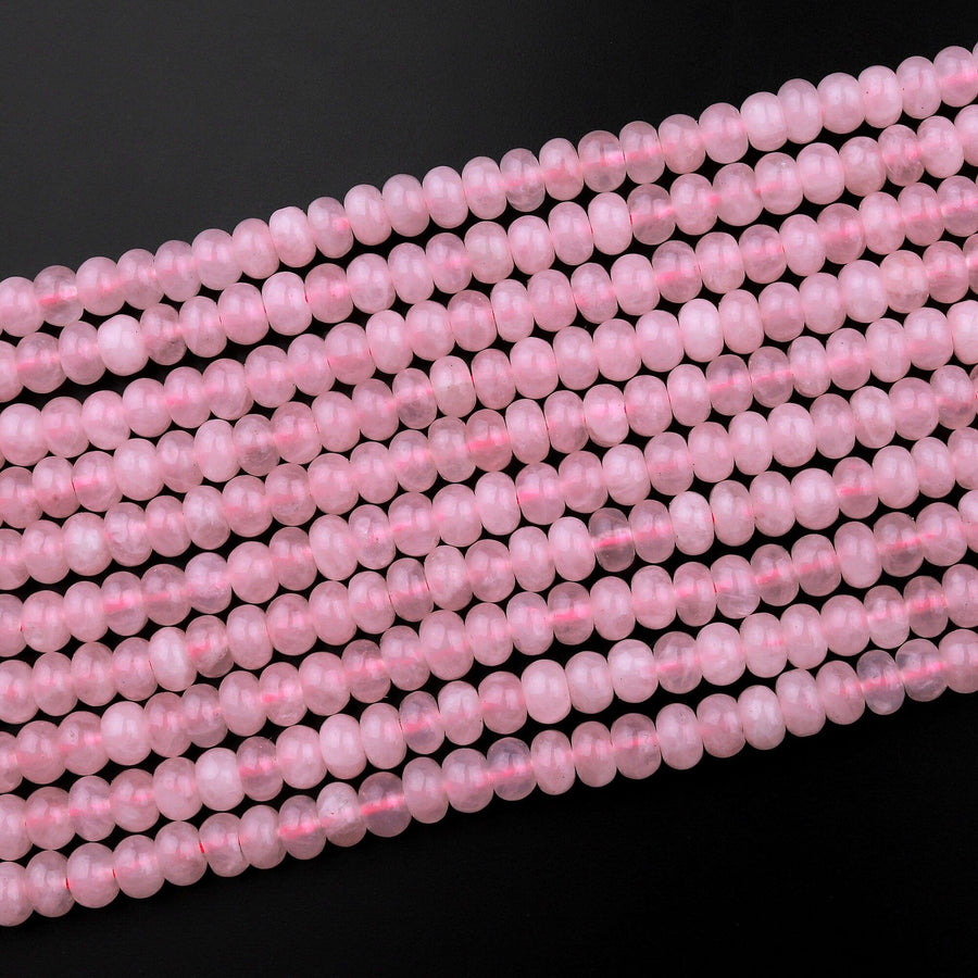 Natural Pink Rose Quartz Rondelle Beads 6x4mm 8x5mm 15.5" Strand