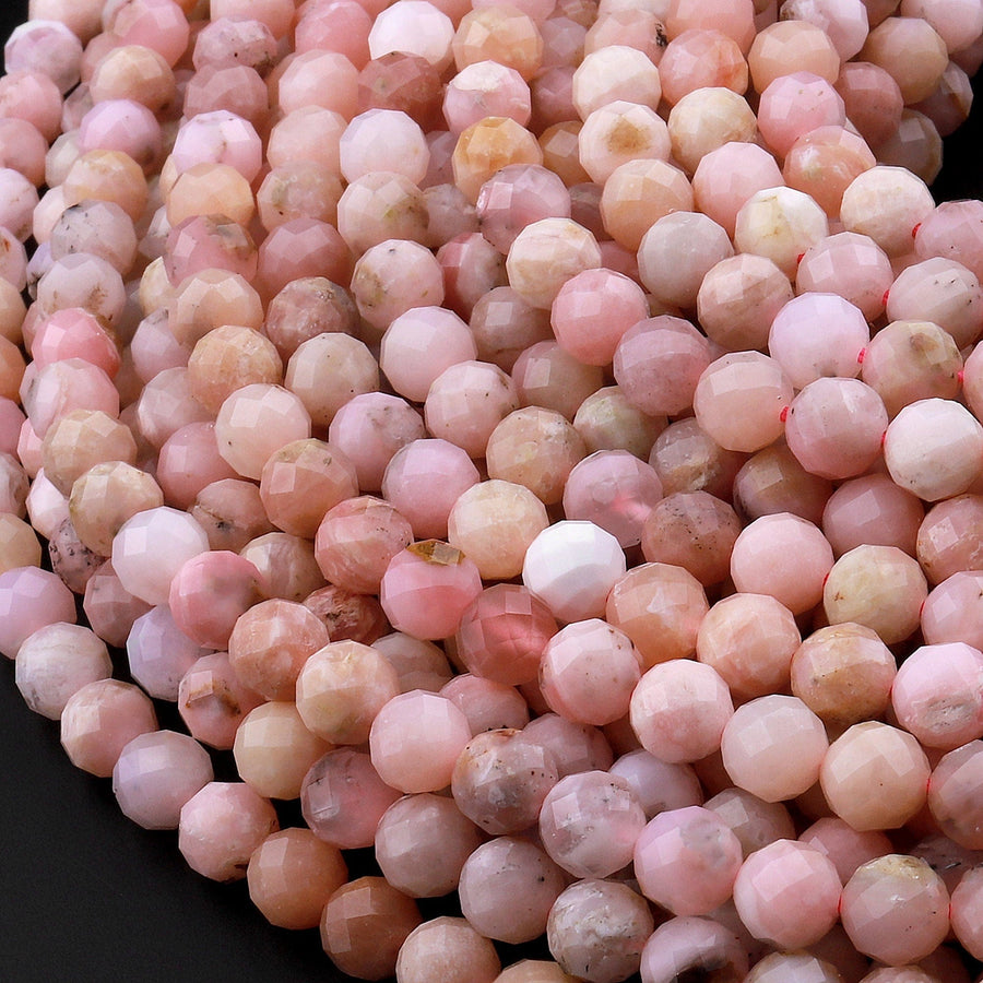 AAA Faceted Natural Peruvian Pink Opal 4mm 6mm Round Beads Laser Diamond Cut Gemstone 15.5" Strand