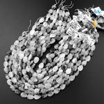 Natural Black Tourmaline Rutilated Quartz Leaf Beads Hand Carved Gemstone 15.5" Strand