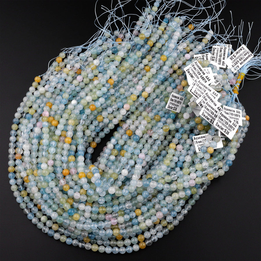 Pastel Beryl Blue Green Aquamarine Pink Morganite 6mm Round Beads 15.5" Strand