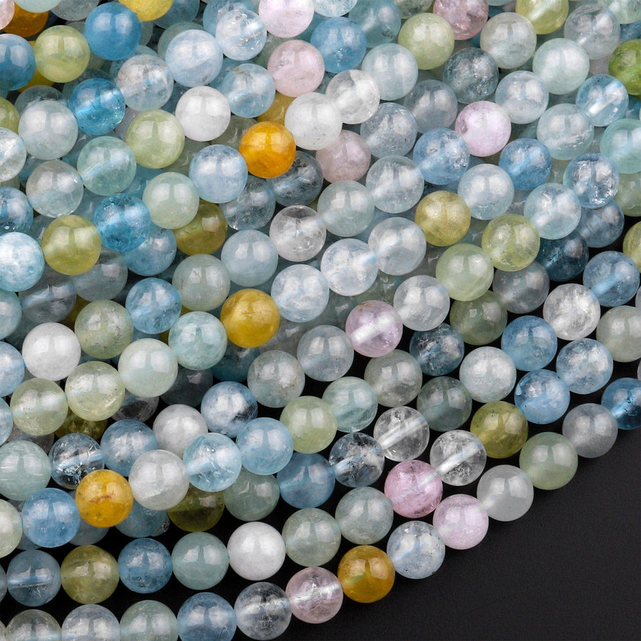Pastel Beryl Blue Green Aquamarine Pink Morganite 6mm Round Beads 15.5" Strand