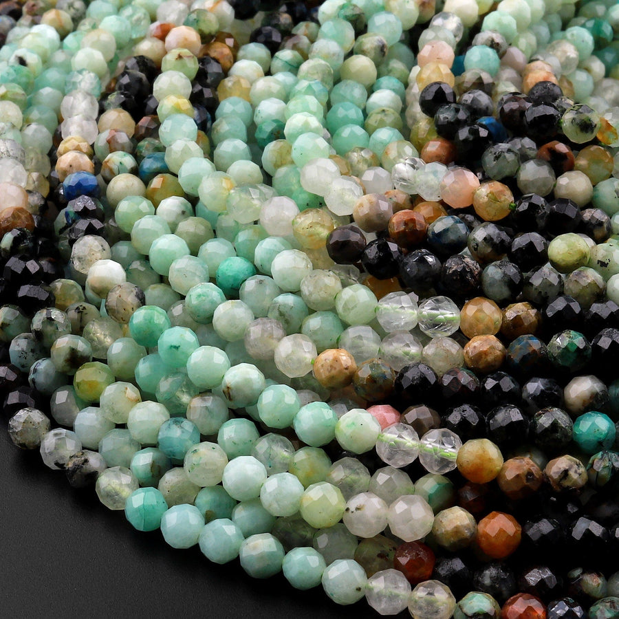 Micro Faceted Natural Green Chrysocolla Blue Azurite 4mm Faceted Round Beads Laser Diamond Cut Gemstone 15.5" Strand