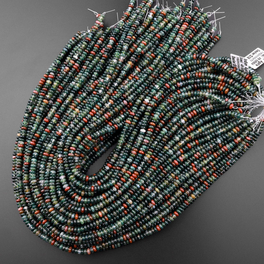 Natural Indian Agate 4mm Smooth Rondelle Beads Aka Green Red Bloodstone 15.5" Strand