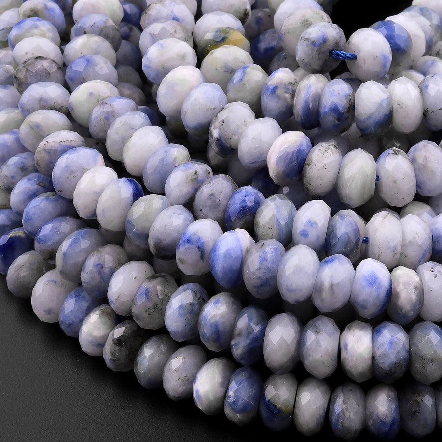 Rare Afghanite Blue Sodalite in Calcite Faceted 6mm 8mm 10mm Rondelle Beads 15.5" Strand