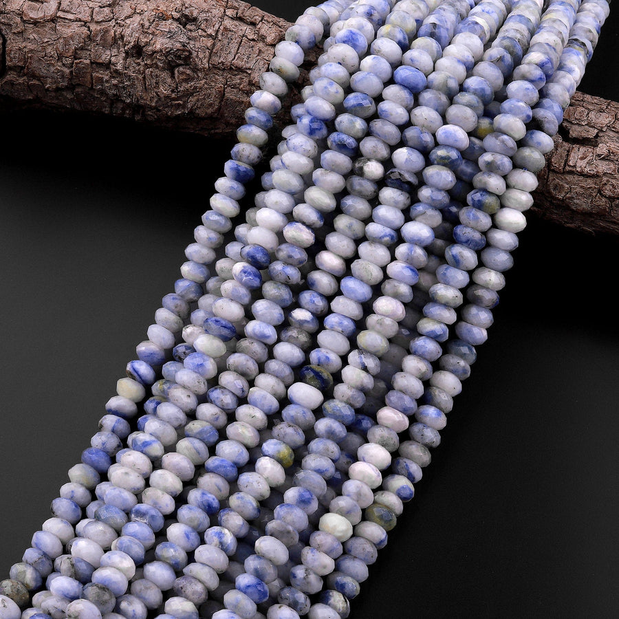 Rare Afghanite Blue Sodalite in Calcite Faceted 6mm 8mm 10mm Rondelle Beads 15.5" Strand