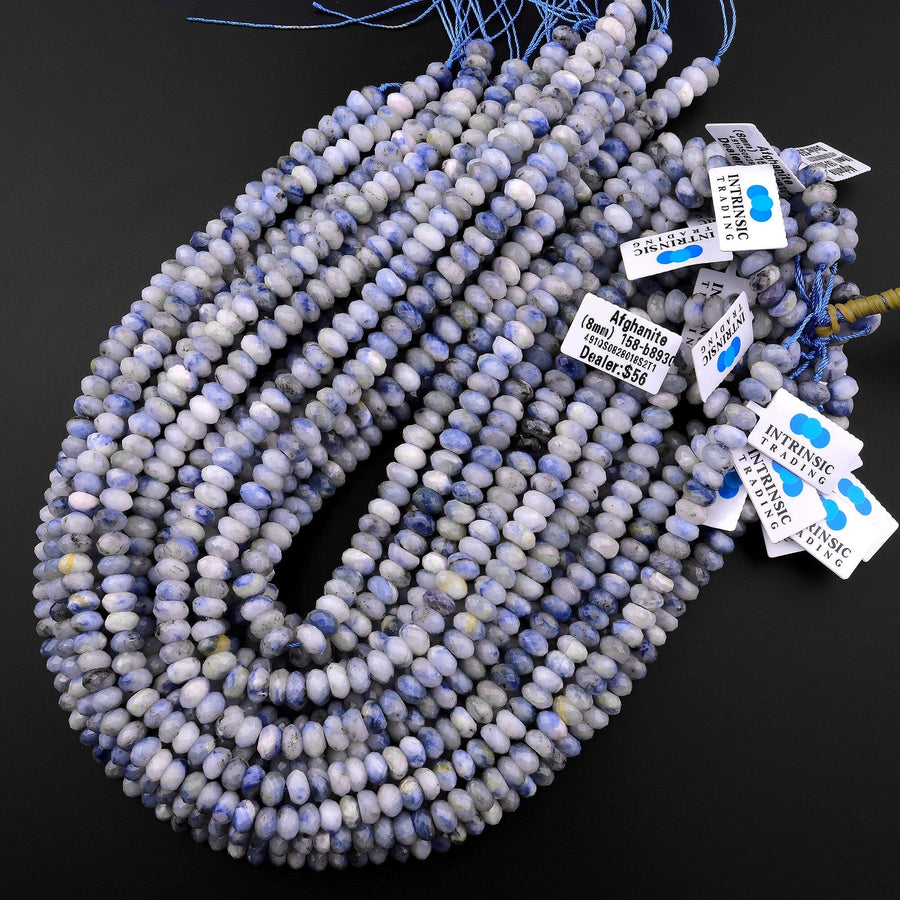 Rare Afghanite Blue Sodalite in Calcite Faceted 6mm 8mm 10mm Rondelle Beads 15.5" Strand