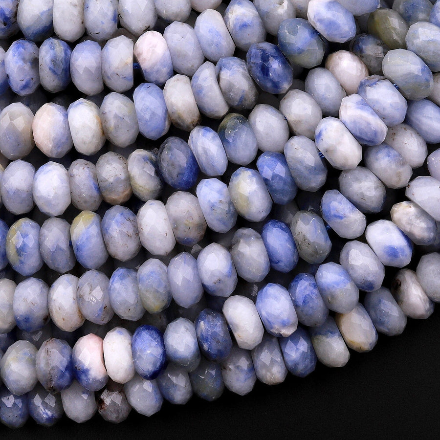 Rare Afghanite Blue Sodalite in Calcite Faceted 6mm 8mm 10mm Rondelle Beads 15.5" Strand