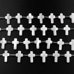 AAA Iridescent Carved Natural White Mother of Pearl Shell Corss Beads Side Drilled 15.5" Strand