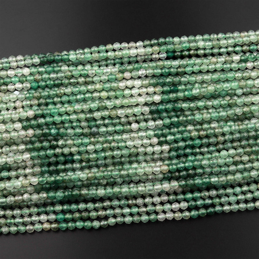 Rare Faceted African Green Chalcedony 4mm Round Beads Micro Cut Gemstone 15.5" Strand