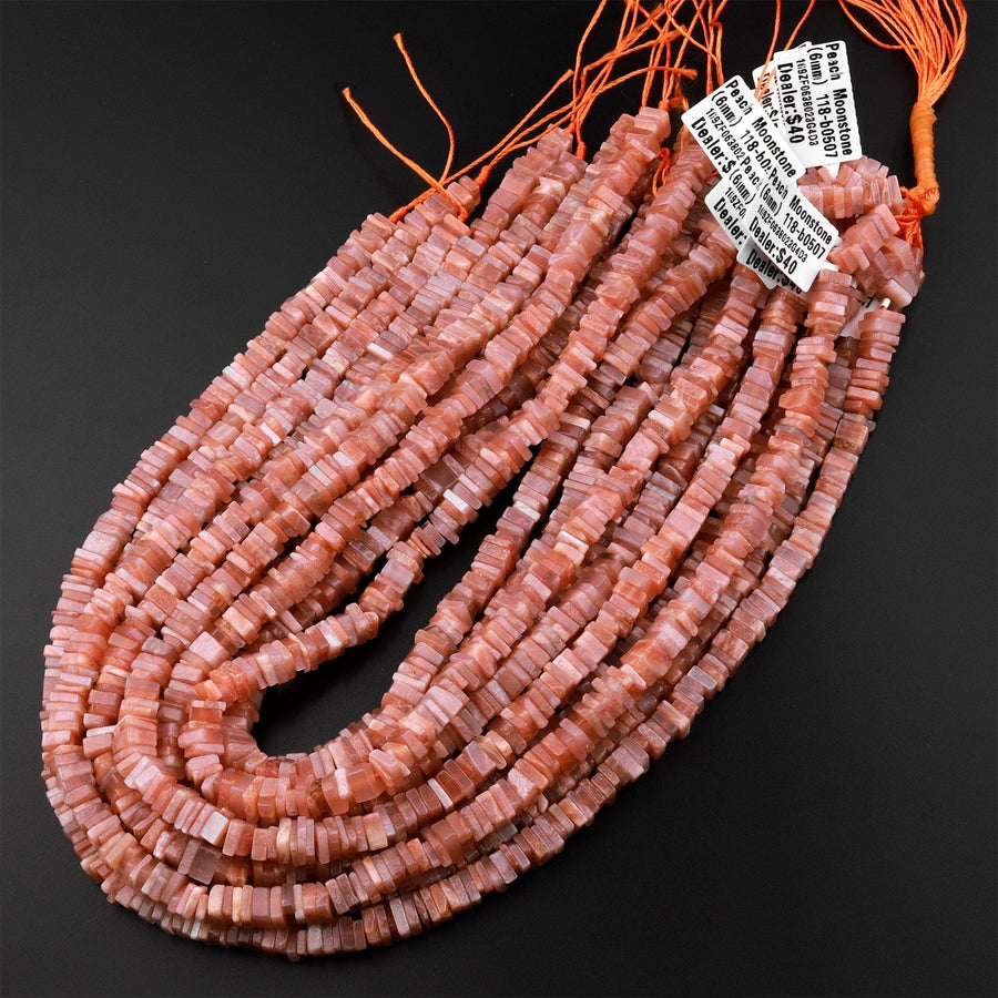 Natural Sunstone Thin Square Heishi Disc Beads 6mm Gemstone 15.5" Strand