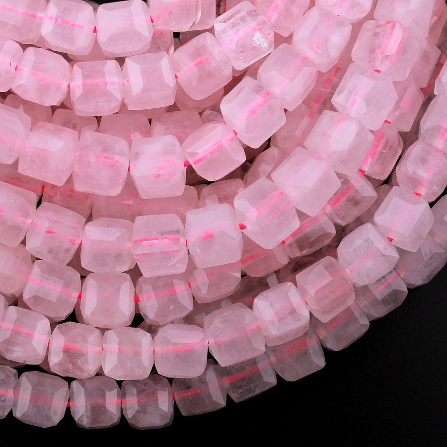 AAA Natural Pink Rose Quartz 6mm Faceted Cube Dice Square Beads 15.5" Strand