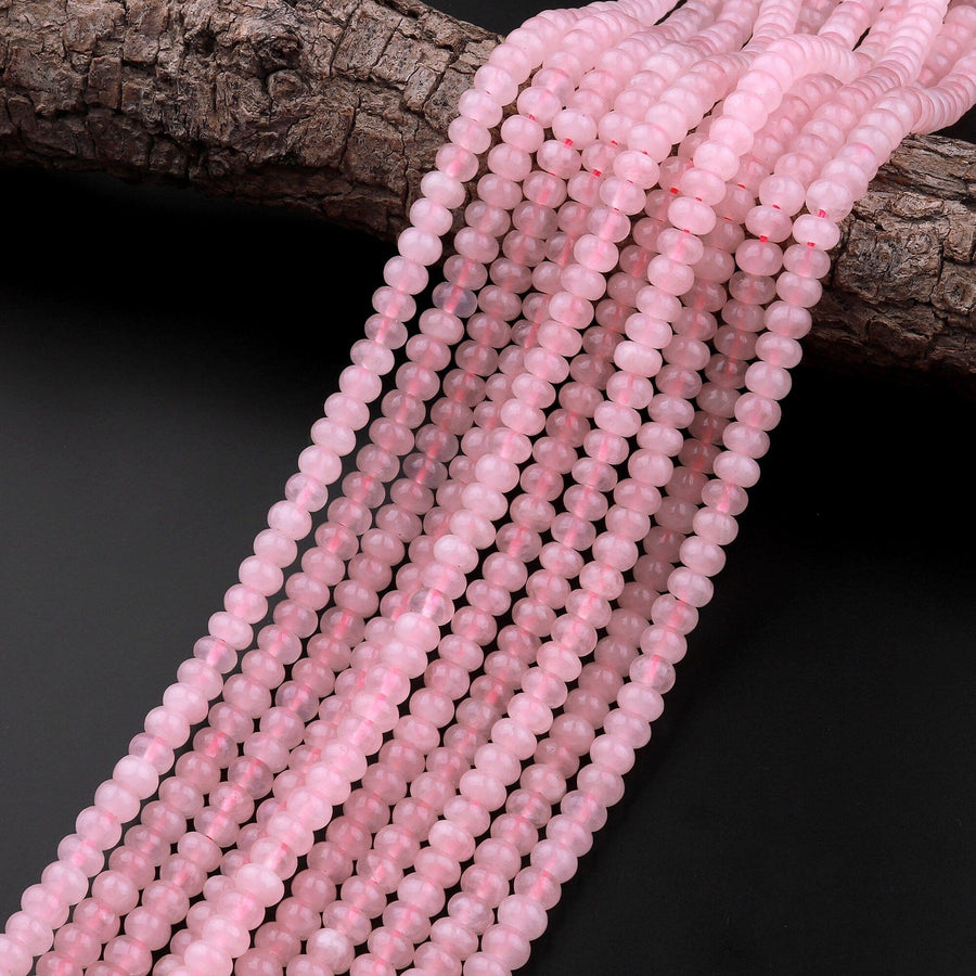 Natural Pink Rose Quartz Rondelle Beads 6x4mm 8x5mm 15.5" Strand