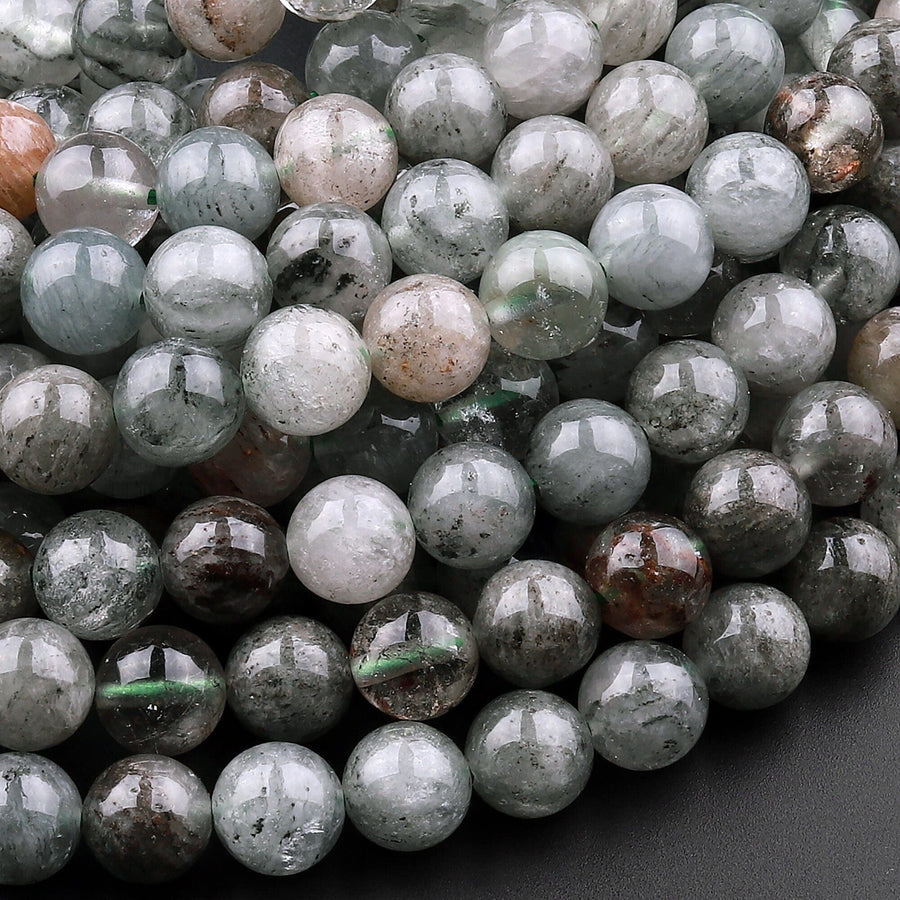 Rare Natural Green Amphibole Phantom Thousand Layer Quartz 4mm a6mm 8mm 10mm Round Beads 15.5" Strand