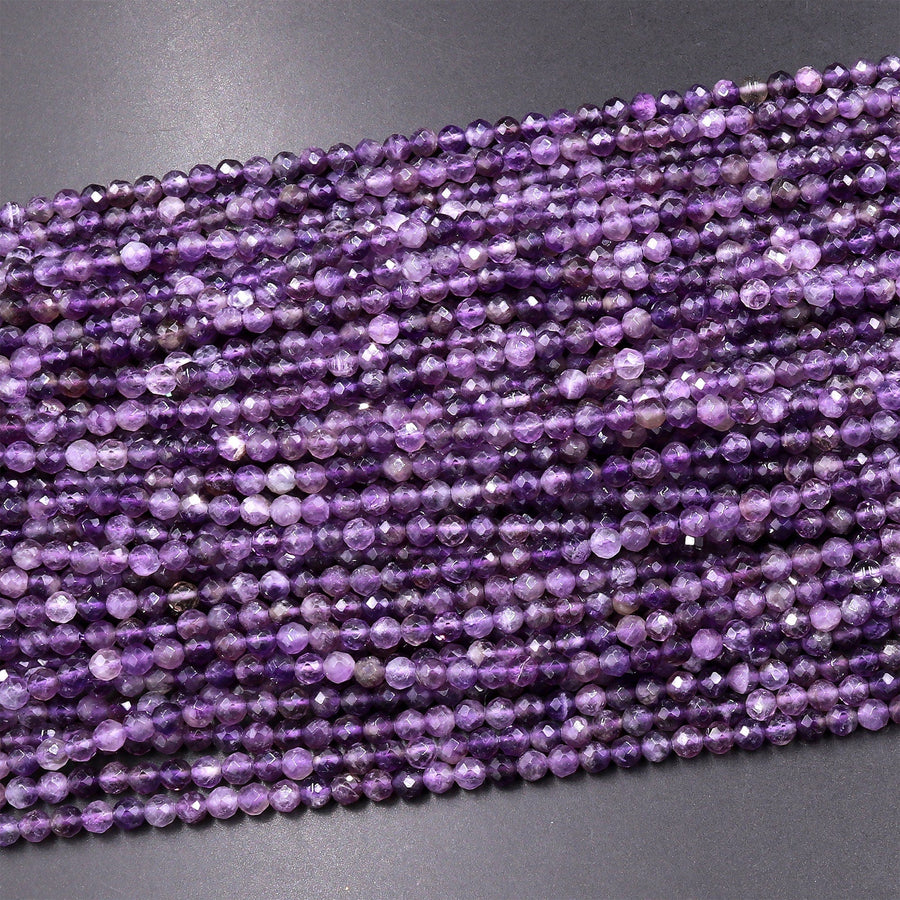 Faceted Natural Amethyst 4mm 5mm Round Beads 15.5" Strand