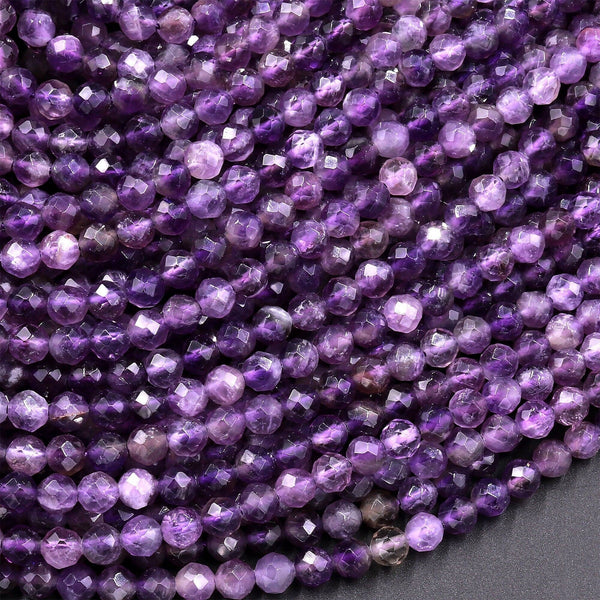 Faceted Natural Amethyst 4mm 5mm Round Beads 15.5" Strand