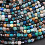 Natural Arizona Chrysocolla Faceted 4mm Cube Dice Square Beads Micro Laser Diamond Cut 15.5" Strand